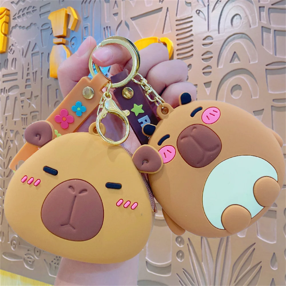 Mini Silicone Capybara Coin Purse Keychain Cartoon Cute Wallet Student Card Bag Car Bag Pendant Keyring For Children'S Gifts