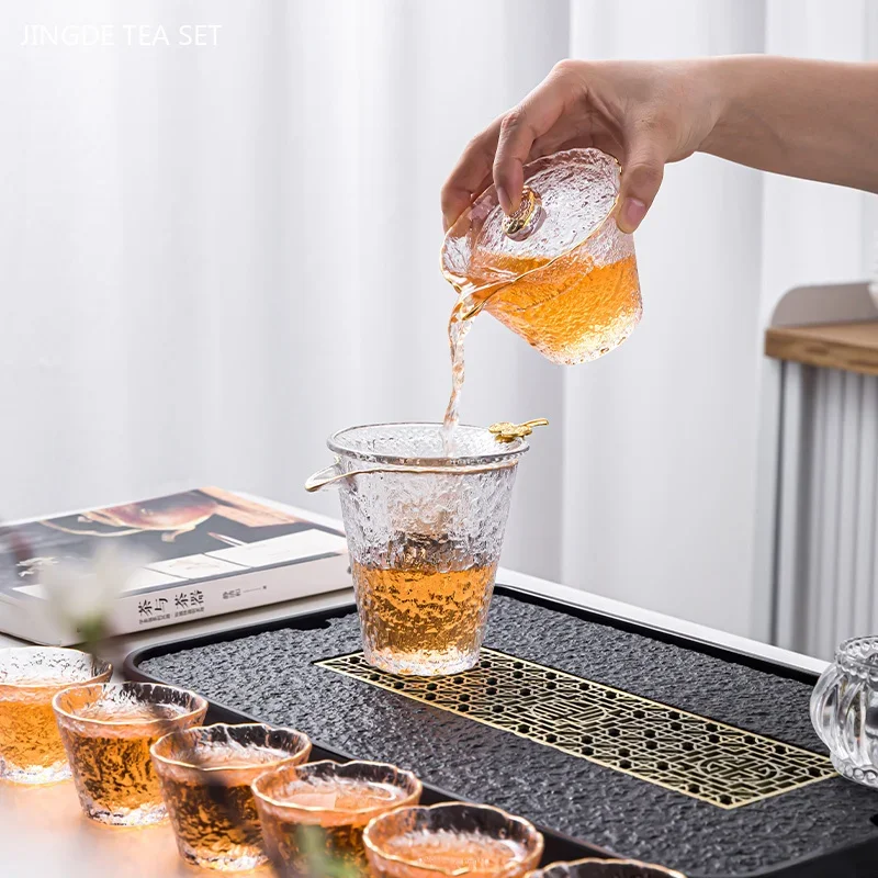 Light Luxury Glass Tea Set Home Gaiwan and Teacup Suit Office High-end Puer Tea Infuser Heat-Resistant Teaware Tea Cup  Sets