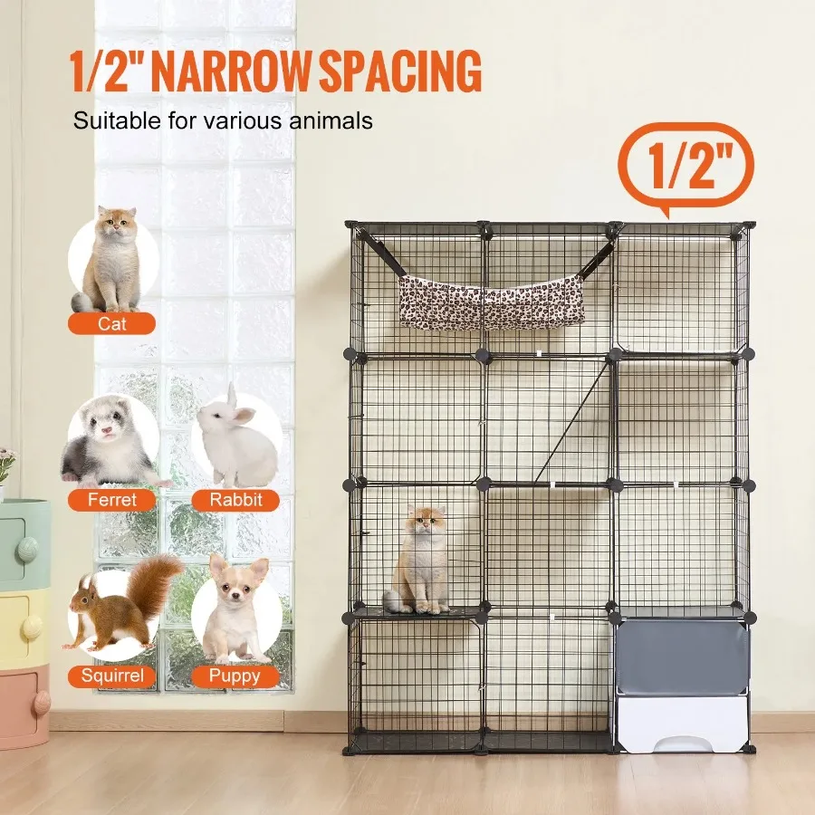 Large 4 Tier Metal Wire Cat Cage 41x14x55 Inch with Hammock Pet Enclosure