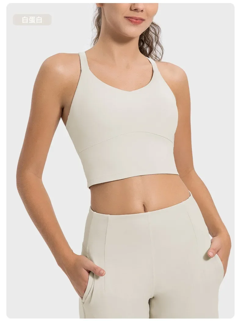 Buttery Soft Strappy Back Sports Bras Padded Crisscross Backless U-neck Cropped Yoga Bras Workout Clothes for Women Gym Tank Top