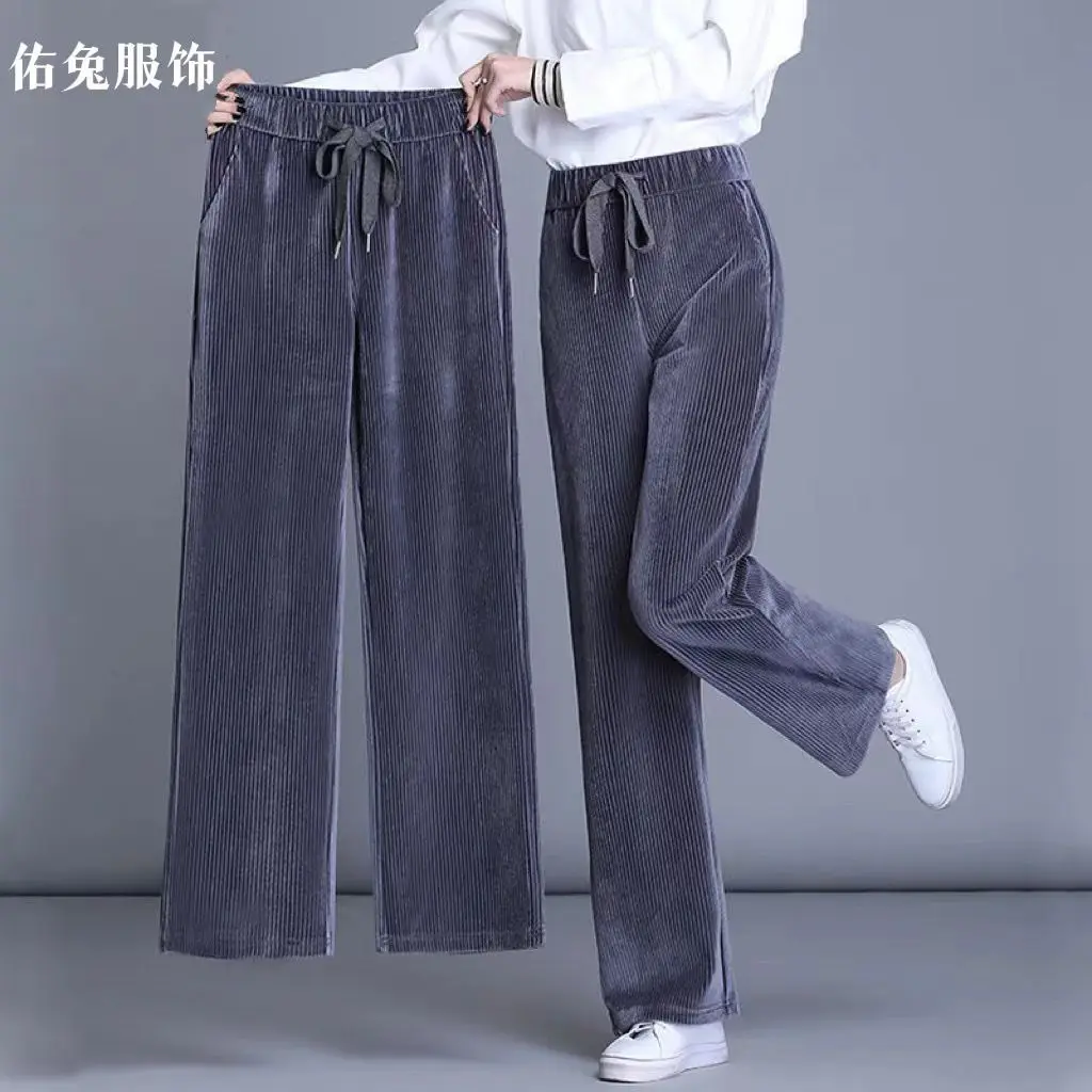 

Cropped/Trousers Women's Summer Thin Loose Casual Wide-Leg Pants Female Straight-Leg Pants Corduroy Pants Streetwear Women