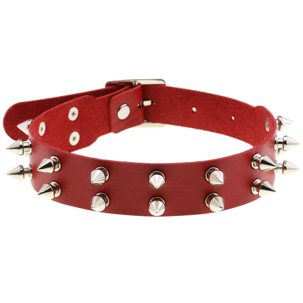 Men Harajuku Red PU Leather Necklace Choker Women Ladies Punk Gothic Vintage Statement Collar Pendant Necklace