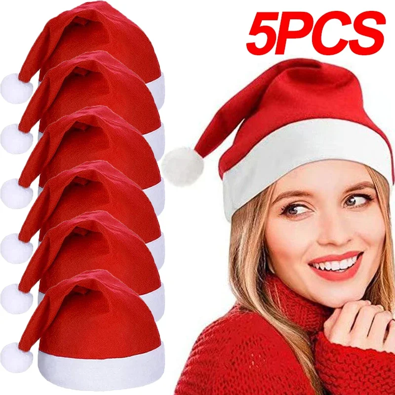 

5/1PCS Christmas Plush Hat for Adult Kids Thicken Warm Santa Claus Xmas Hats Christmas New Year Festival Party Decor Supplies