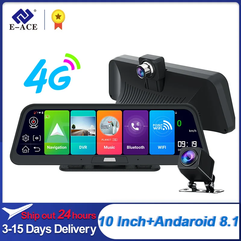 Eace Car Dvr Camera 4g 10 Inch Android 8.1 Gps Navigation Fhd 1080p