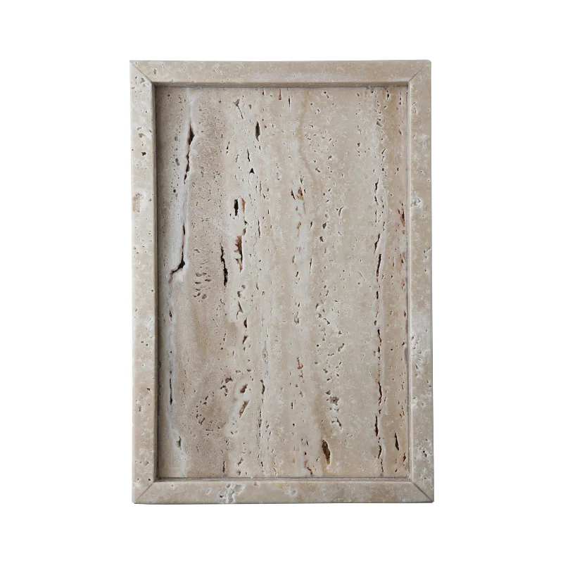 Minimalism Marble Tray for Perfume Candles Jewelry Travertine Stone Vanity Tray for Dresser Countertop Coffee Table Serving 5