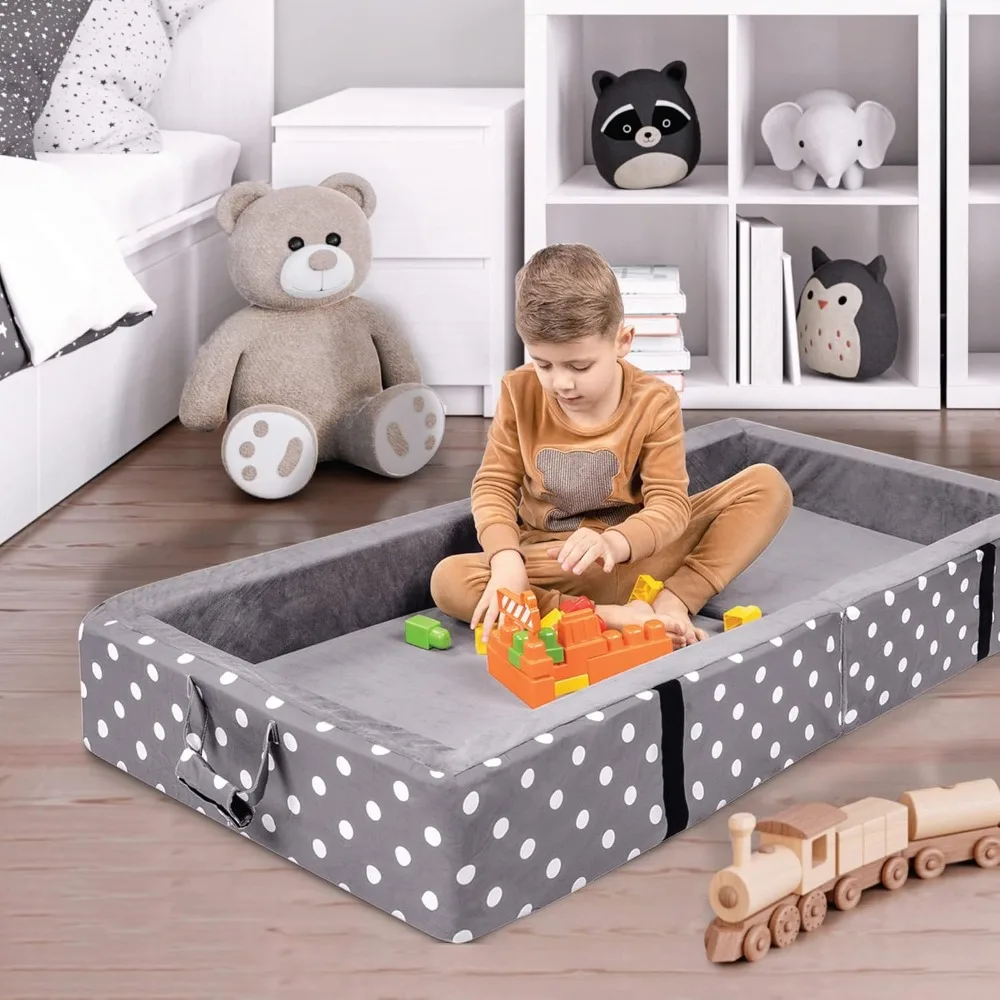 Toddler Floor Bed with a Fitted Sheet, Washable Toddler Cots for Sleeping, Comfortable and Portable Bed for Kids 3