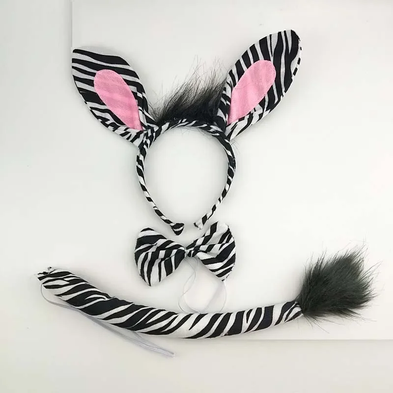 Animal Zebra Set Ears Tail Bow Tie Fancy Dress Accessories for