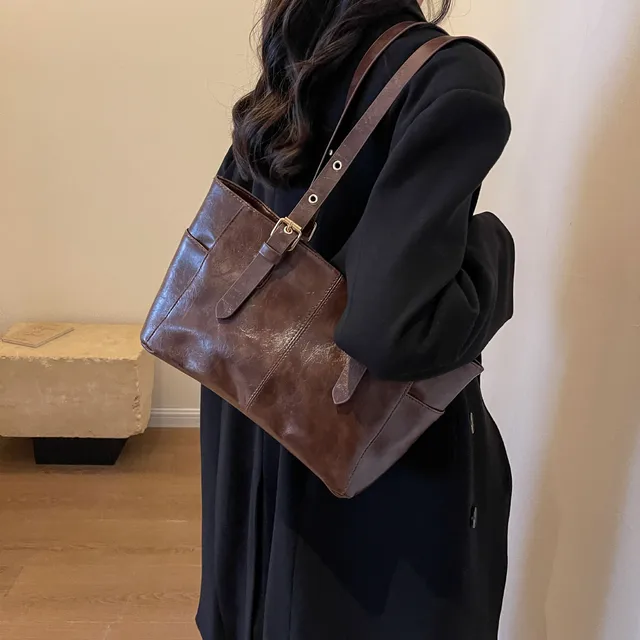 موضة ريترو المرأة بولي PU حقائب كتف جلدية المحمولة الملمس سيدة حمل حقيبة سعة كبيرة حقيبة ركاب الإناث حقيبة يد المحافظ 2