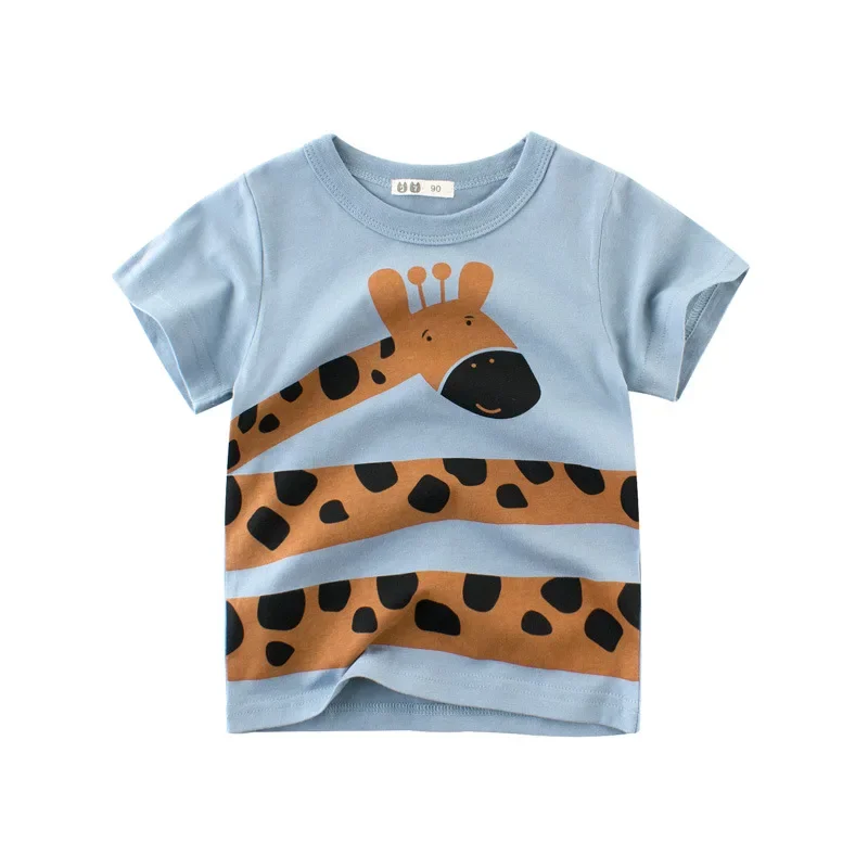 Dropshipping 2025 Summer New Boys' T-Shirts Animal Pattern Value Children Tops Short Sleeve Cotton Kids Clothes 2-10 Years Old 3