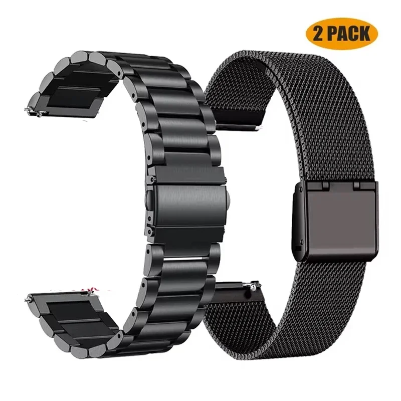 Elegant Metal & Leather Watch Band - Set of 2 Replacement Straps