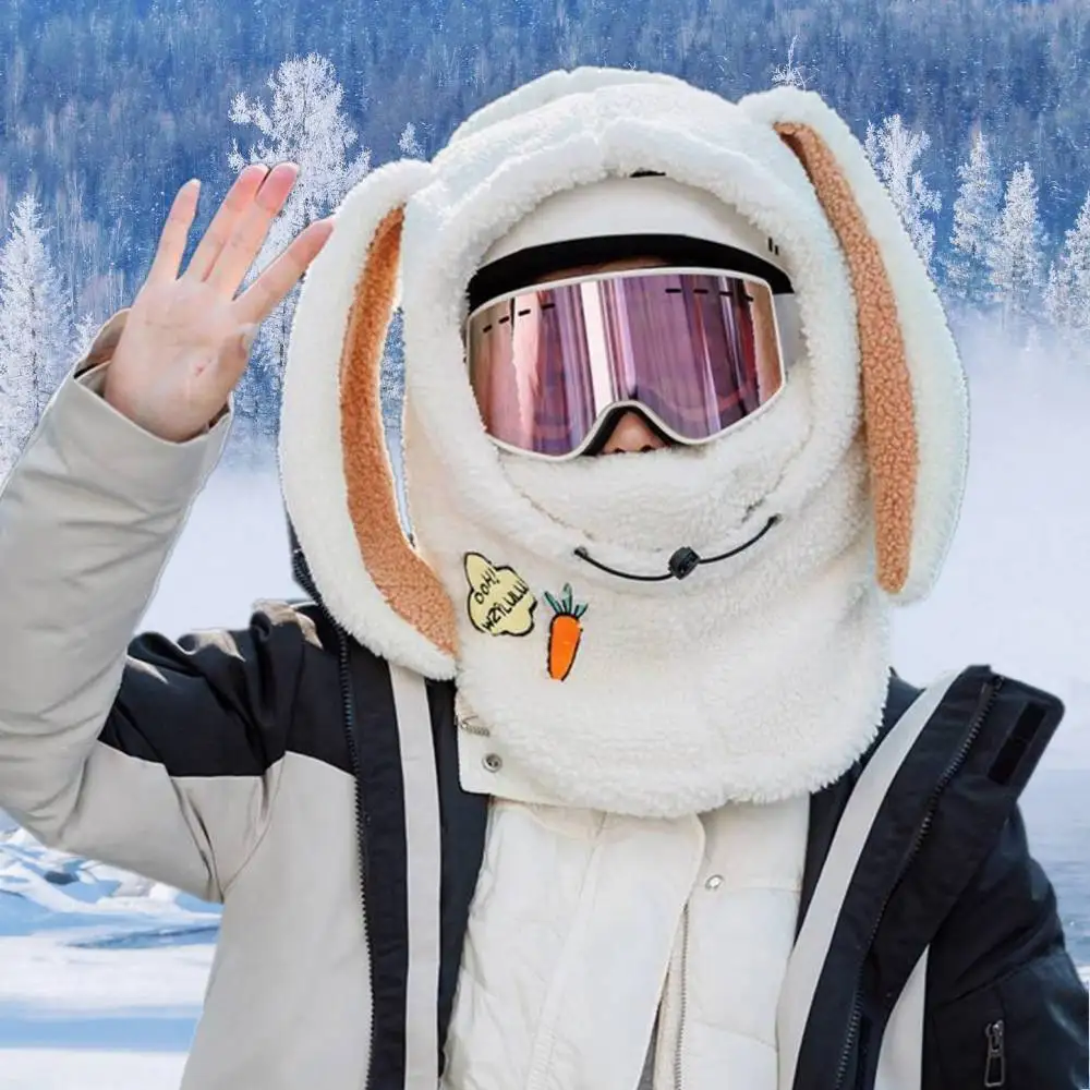 

Зимняя Теплая Лыжная накидка на шлем, удобная мягкая флисовая Лыжная Кепка, шарф, теплый мультяшный милый кролик, телефонный чехол, шапка