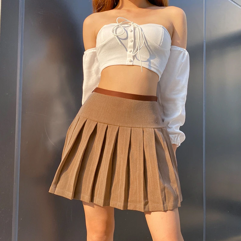 red skirt Khaki Preppy Style Pleated Skirts Womens High Waisted Mini Short Skirt Ladies Casual Tie Up Bandage Skirt Autumn 2021 black denim skirt