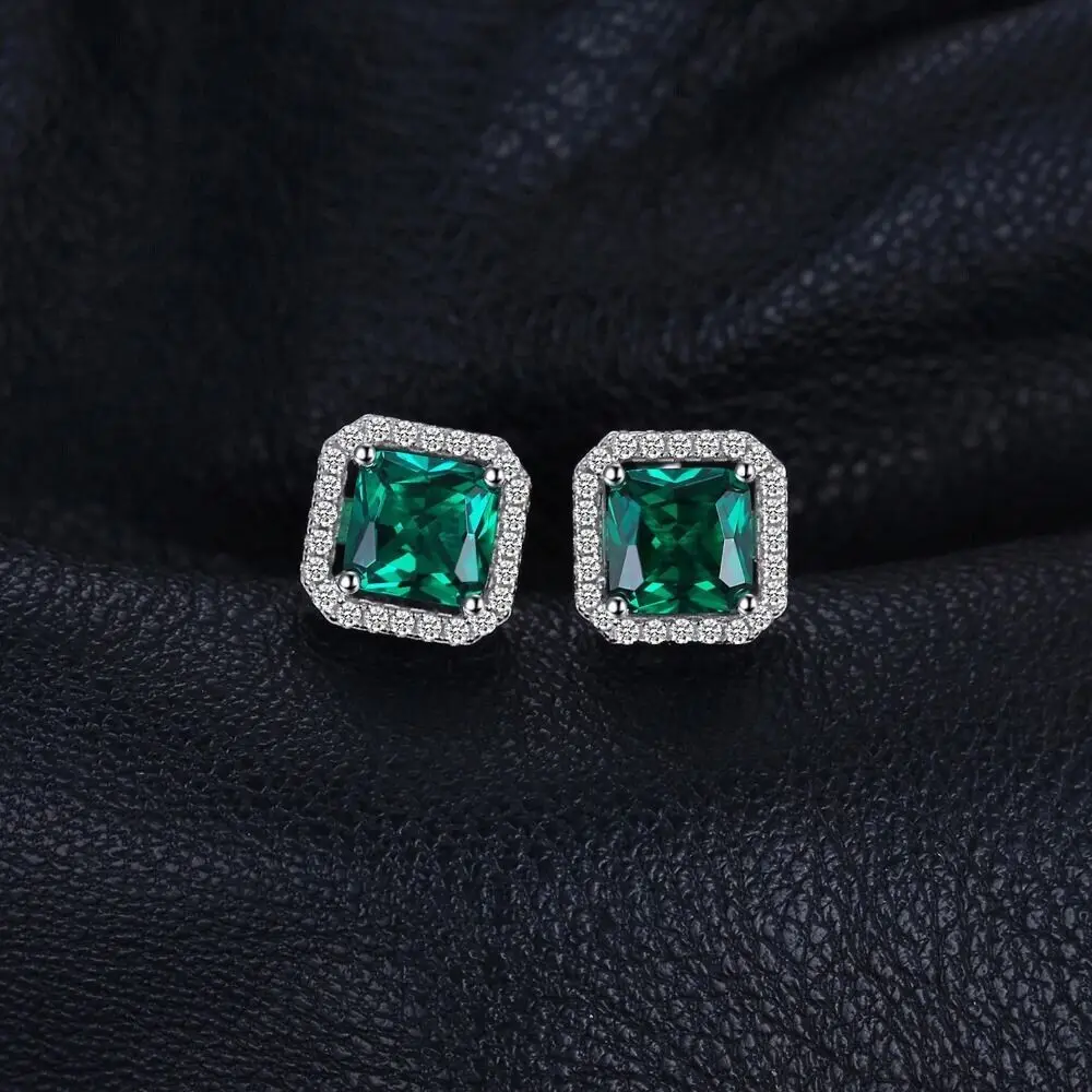 

EMERALD STUD EARRINGS STERLING SILVER 925 HIGH QUALITY CREATED RUSSIAN STONES