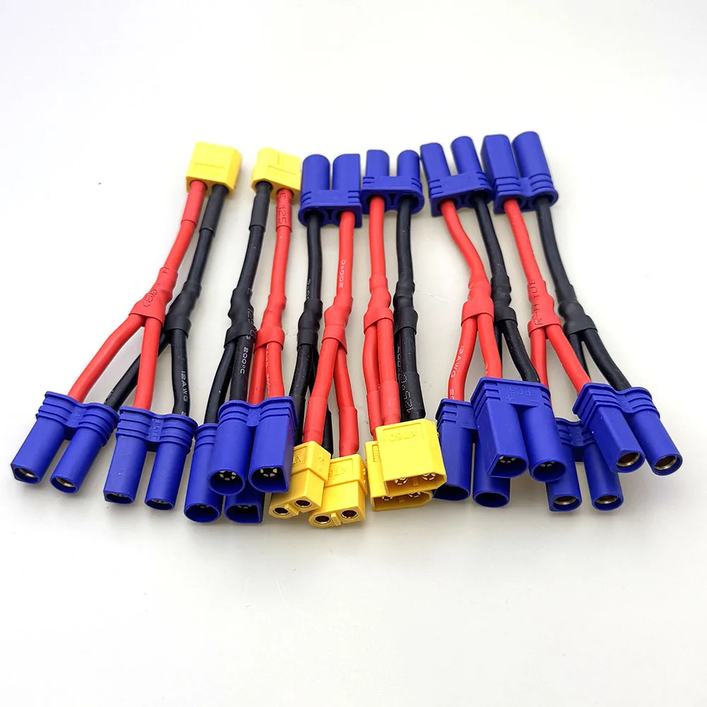 4pcs EC5 & XT60 남성 여성 병렬 커넥터 12AWG 배터리 충전기 모터 RC ESC 모델용 고전류 실리콘 와이어 Y 분배기