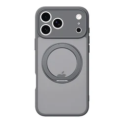 Ultimate 360° Rotating Magnetic Stand Case with Stress Relief Ring Holder & Full Lens Protection - iPhone 16 Pro Max (Gray)