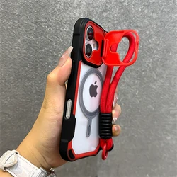 Armor Candy Color Magsafe Phone Case with Stand and Wrist Strap for iPhone 14 (Red)