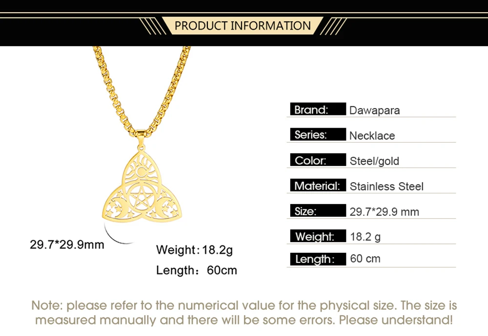 Dawapara Triquetra Triple Mond Göttin Halskette Wiccan Pentagramm Anhänger Edelstahl Religiöse Amulett Schmuck für Frauen Hexen-Schmuck Triquetra-Halskette Amulette für spirituellen Schutz – Detail 4