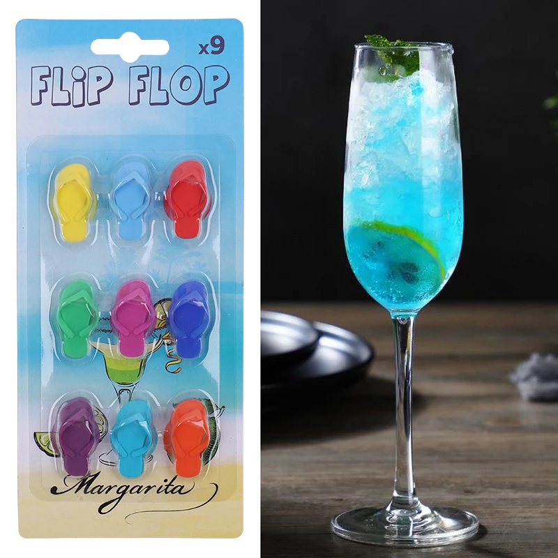 9Pcs/Set Silicone Slippers Wine Glass Charms Wine Glass Markers Party Cocktails Drinking Cup Sign Suction Cup Identifier
