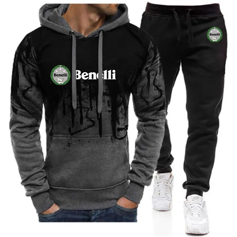 Benelli TRK 502X Printing Fashion 2023 New Man's Spring Autumn Gradual Color Hoodies Leisure Tracksuit Sweatpant 2-Piece Set