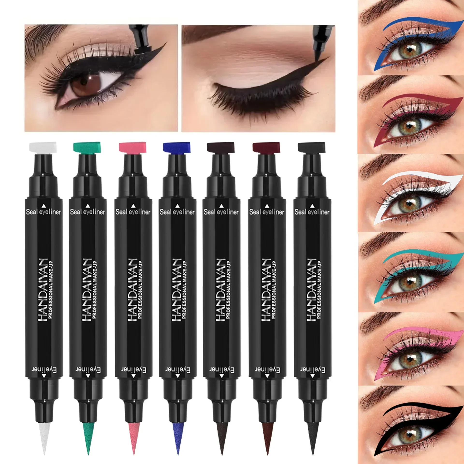 2 IN1 Winged Stamp Colored Liquid Eyeliner Pen Waterproof Fast Dry Double-ended Black Blue Pink Brown Seal Eye Liner MakeUp Tool liquid eyeliner,eye makeup set,makeup kit,eyeliner pencil,makeup pen,eyeshadow eyeliner,eyeliner paste
