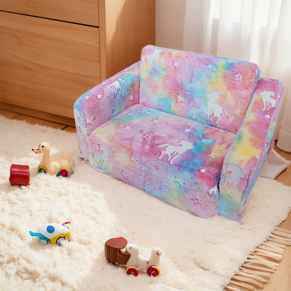 Comfy Toddler Chair Folding Out Glow in Dark Convertible Plush Foam Chair Star Glow in The Dark Toddler Couch for Girls and Boys 3