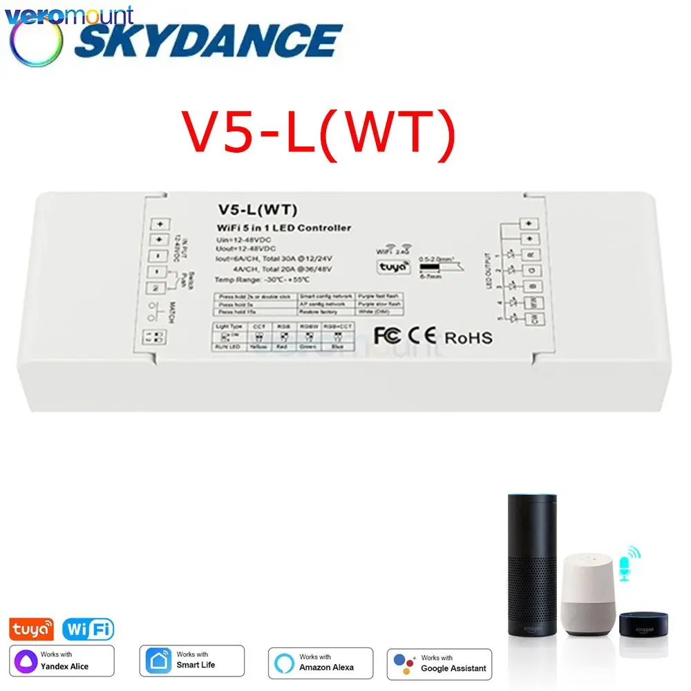 

Контроллер светодиодной ленты Tuya Alexa Google Home, умный Одноцветный контроллер RGB CCT RGBW, 12 В, 24 В, 36 В, 48 В, Wi-Fi, управление голосом через приложение