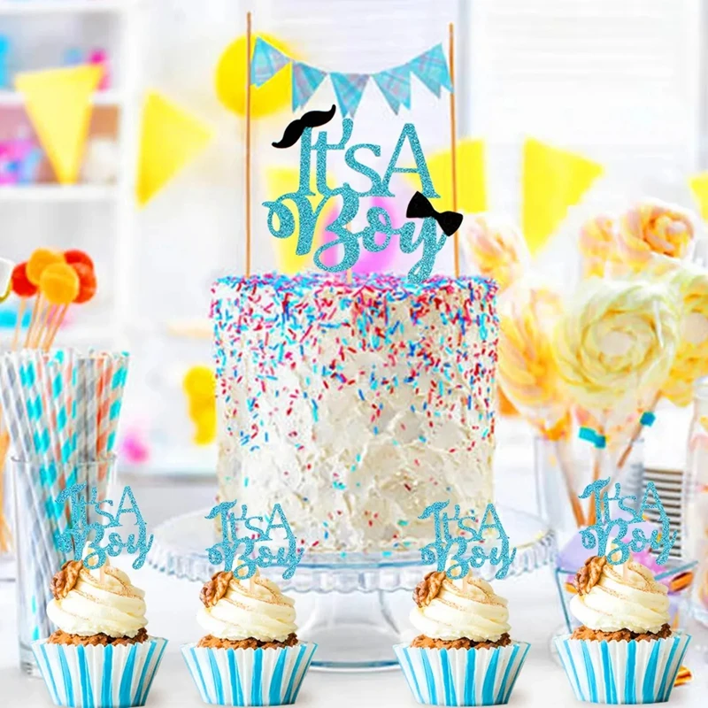 Its A Boy Girl Cake Topper Pink Blue Cupcake Toppers Food Pick Flag for Baby Shower Kids Birthday Gender Reveal Party Decoration