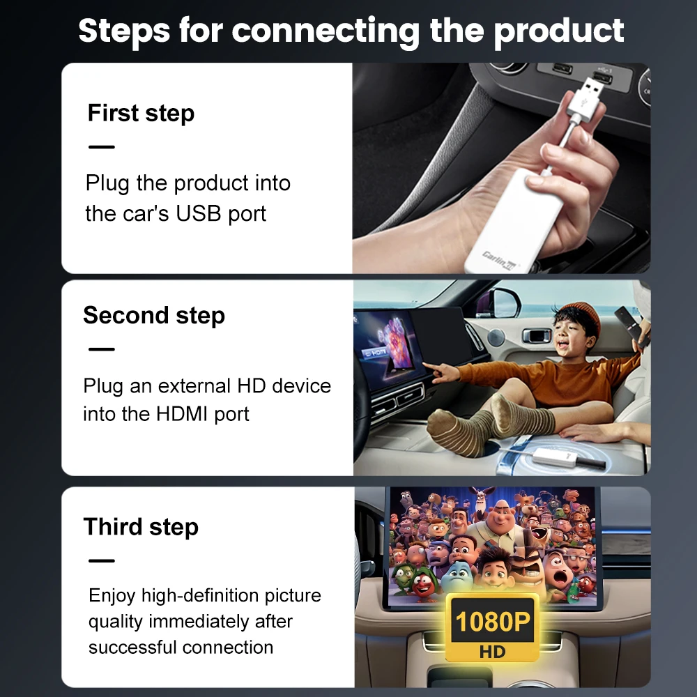 CarlinKit New Smart USB HDMI Adapter Car 4K HD Output Video Dongle Easy To Use Support TV Sticks Game Consoles TV Box Computers