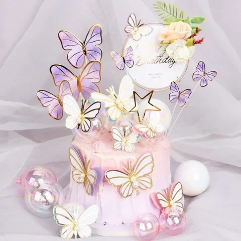 

Sequin Butterfly Cake Topper Colorful Happy Birthday Party Decoration Baby Shower Gifts Cake Dessert Topper Wedding Party Decor