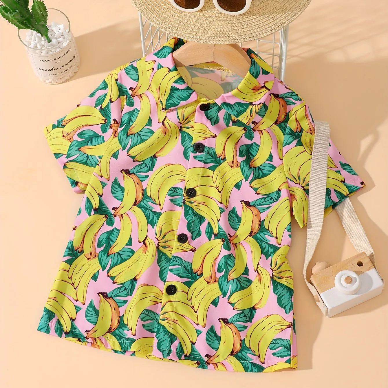 Fruit Cherry And Banana Print Boys Girls Creative Shirt Casual Short Sleeve Lapel Summer Outdoor Tops