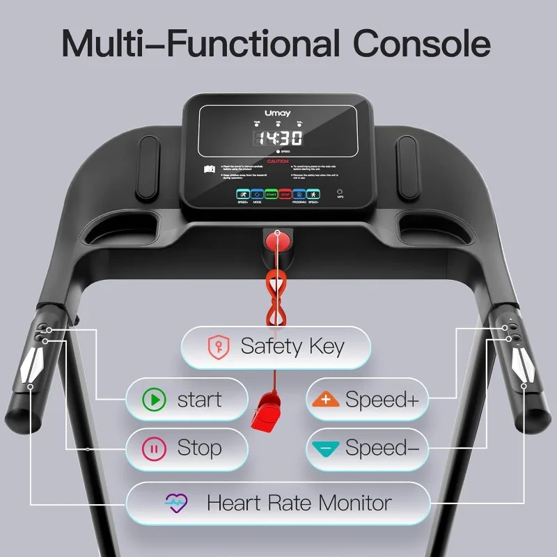 Foldable Treadmills for Home Quiet 3.0HP Folding Treadmill with Silicone Shock Absorption Heart Rate Monitor 8.5MHP 300 LBS
