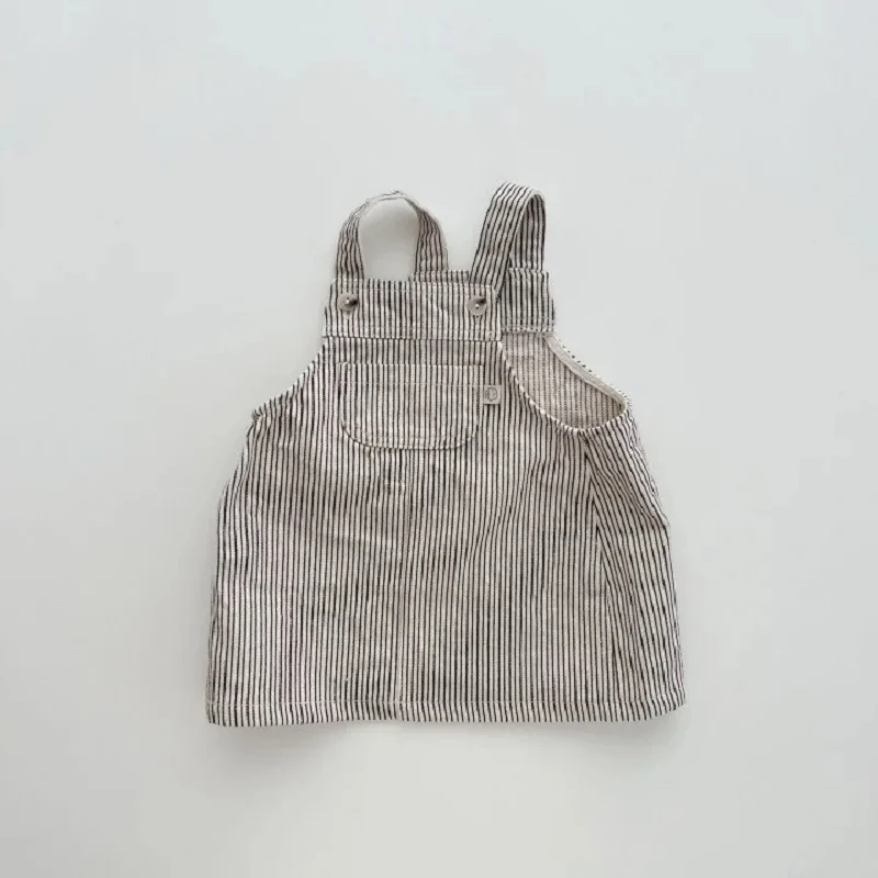 여아용 심플 민소매 스트랩 스커트, 심플 올 매치 여아 스커트, 귀여운 청바지, 어린이 원피스, 2024 용수철 여름 신상