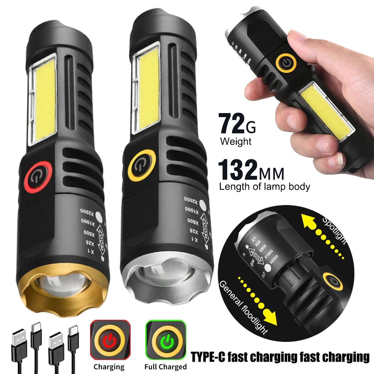 XPECOBLEDTorchLightTelescopicZoomFlashlightWaterproofTypeCUSBChargingMiniTorchfor.jpg
