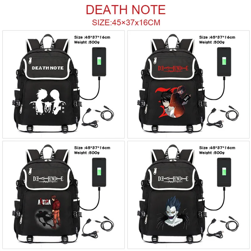 

Anime Death Note Backpack Rucksack Cartoon Printed Schoolbag Computer Bag USB Men Travel Shoulder Bags Backpacks