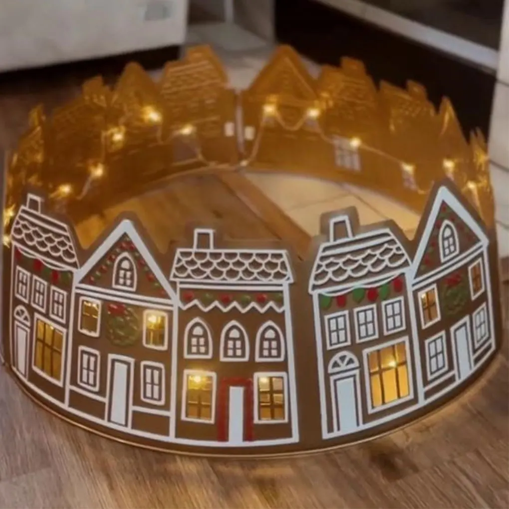 Christmas Tree Collar With Festive Snowflake Patterns Gingerbread Tree Circle Skirt christmas tree skirt