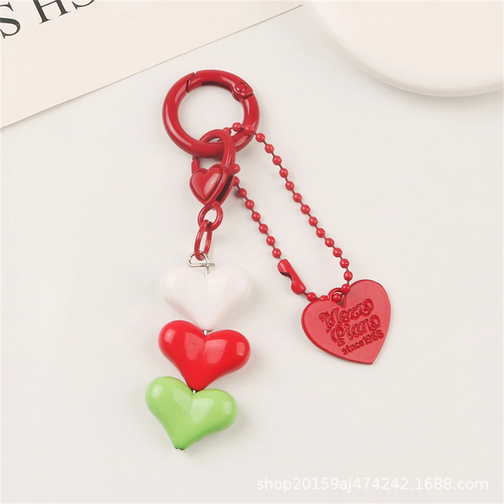 Sweet Stacked Love Heart Keychain for Girls Earphone Case Pendant Backpack Accessories DIY Friendship Keyring Gifts