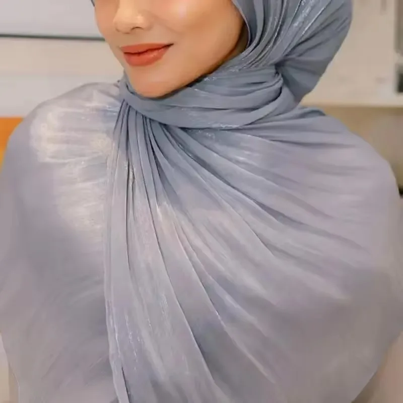 Premium Silk Hijab Scarf Breathable Cool Island Satin Elegant Silk Veil Muslim Hijab Shiny Silk Shawl Women's Scarves Tippet