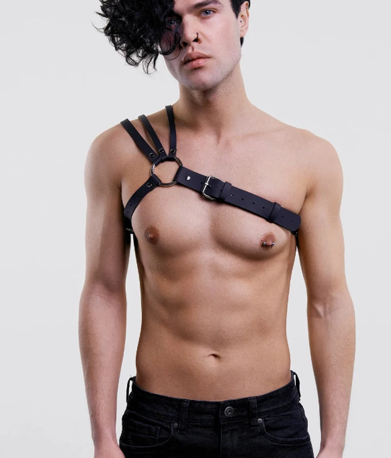 Exotic Leather Body Harness For Men Adjustable Chest Straps_voghion.com