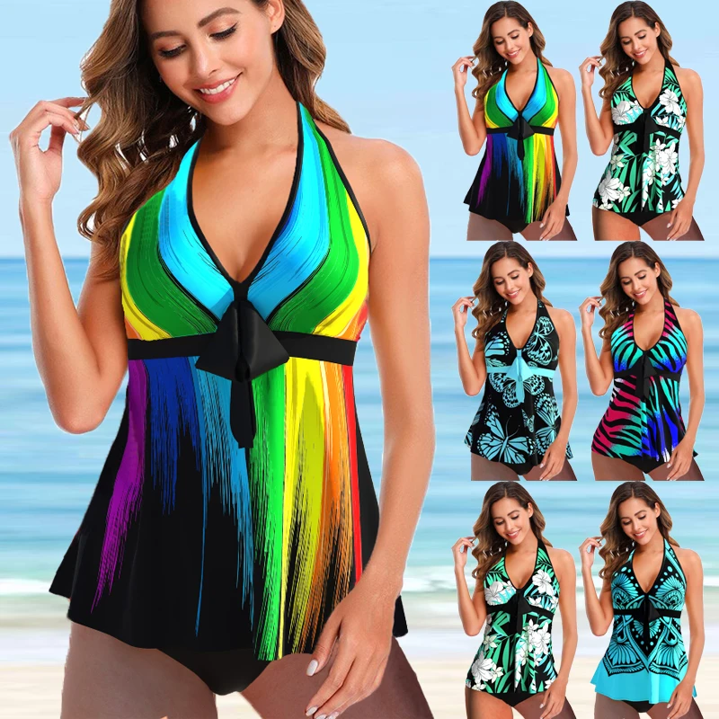 

Summer Beach Wear Plus Size Bodysuits Tankini Two Piece Monokini Swimwear Vintage Skirt Women's Swimsuit Print 2022 Women Gender