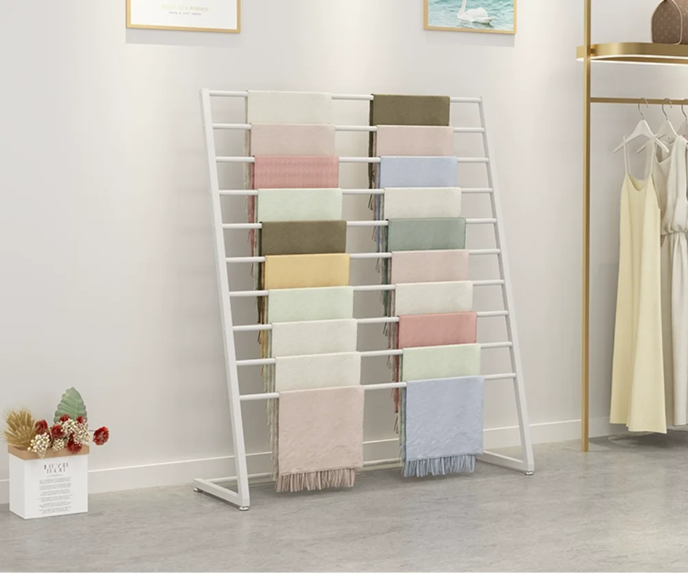 Floor to ceiling scarf display rack, silk scarf rack, pants fabric multi-layer hanging rack, packaging paper storage displayracK 6