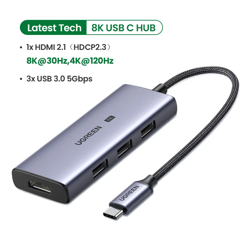 UGREEN DUAL HDMI USB HUB 8K HDMI adaptateur 10 en 1 séparateur avec RJ45  USB 3.0