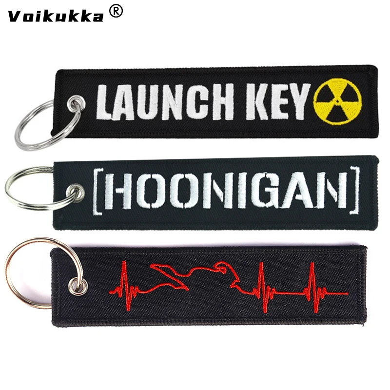 Motorcycle Keychain HOONIGAN LAUNCH KEY Both Sides Embroidered For Men Boyfriend Voikukka Jewelry