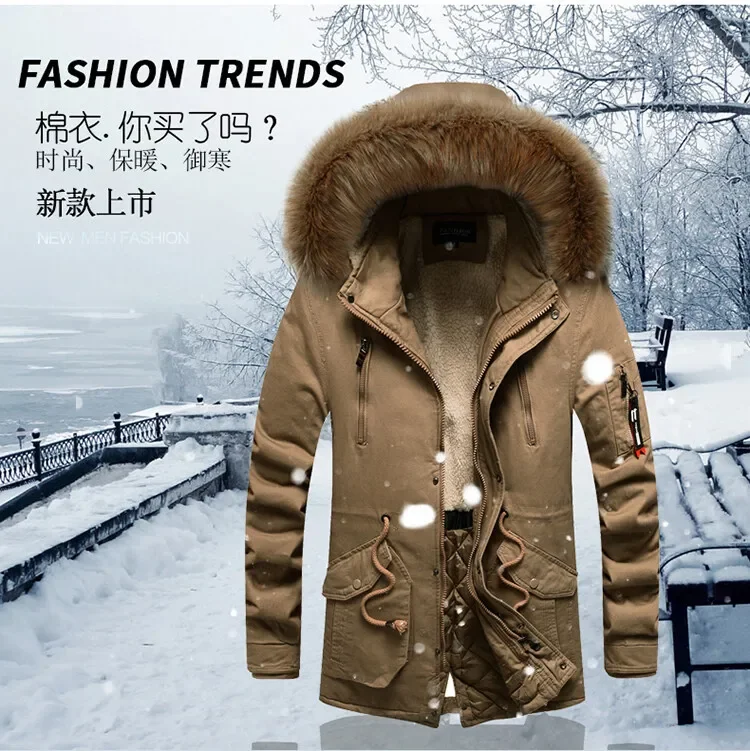 Men Thick Warm Winter Jackets Men's Clothing Top Long Fleece Parkas Man Parka Plus Size Casual Fashion Outwear Stand Colar Coats