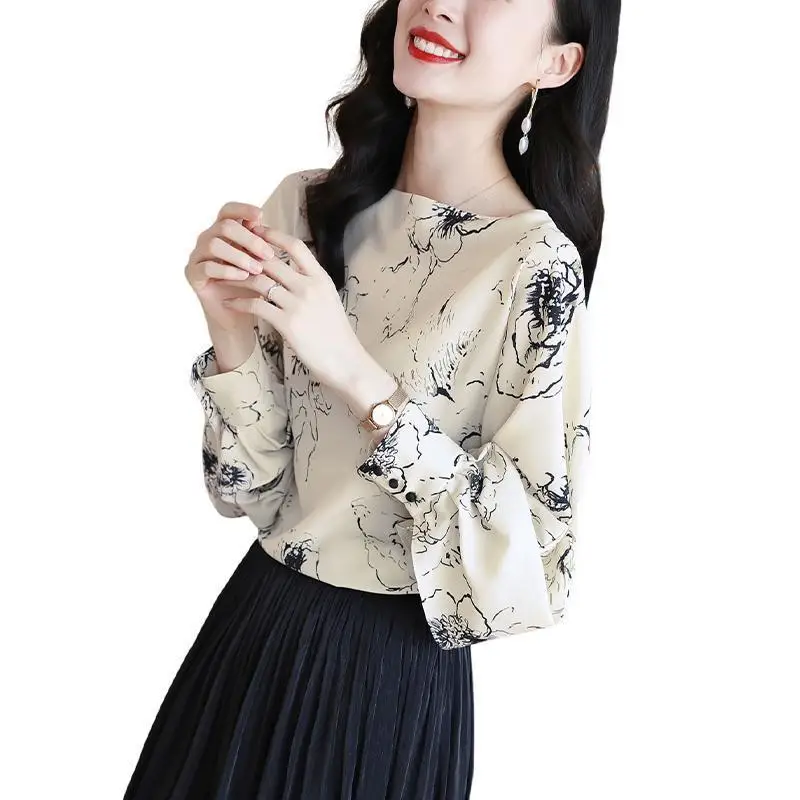 

spring autumn new Round neck fashion Long Sleeve blouse women High street Casual Loose Printing Button Pullovers elegant tops