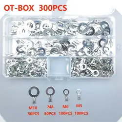 Silver Copper Crimp Terminals Assortment Kit - Ring Lugs Eyes Wire Connectors, Non - Insulated (Y - OT - BOX  300PCS)
