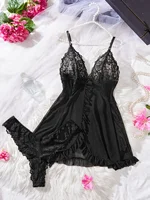 Sexy Lace Lingerie Set for Women, Red Sleepwear Nightdress with Matching Panties, V-Neck Sheer Lace Camisole, Romantic Night - Image 6