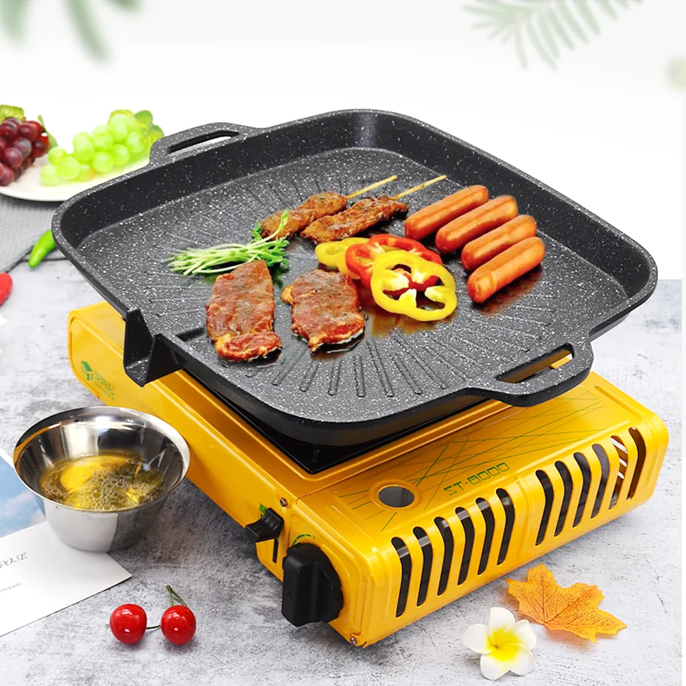 Korean Style Barbecue Grill Plate Round Frying Pan, Korean Barbecue Plate,  Barbecue Grill, with Handles, Circular Non-Stick Frying Pan for Outdoor
