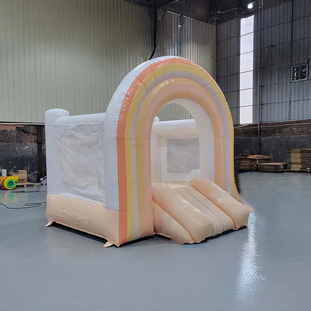 Rainbow Bounce House Inflatable Castle with Slide for Kids, Indoor Outdoor Cloud Bouncy House for Backyard Birthday Party
