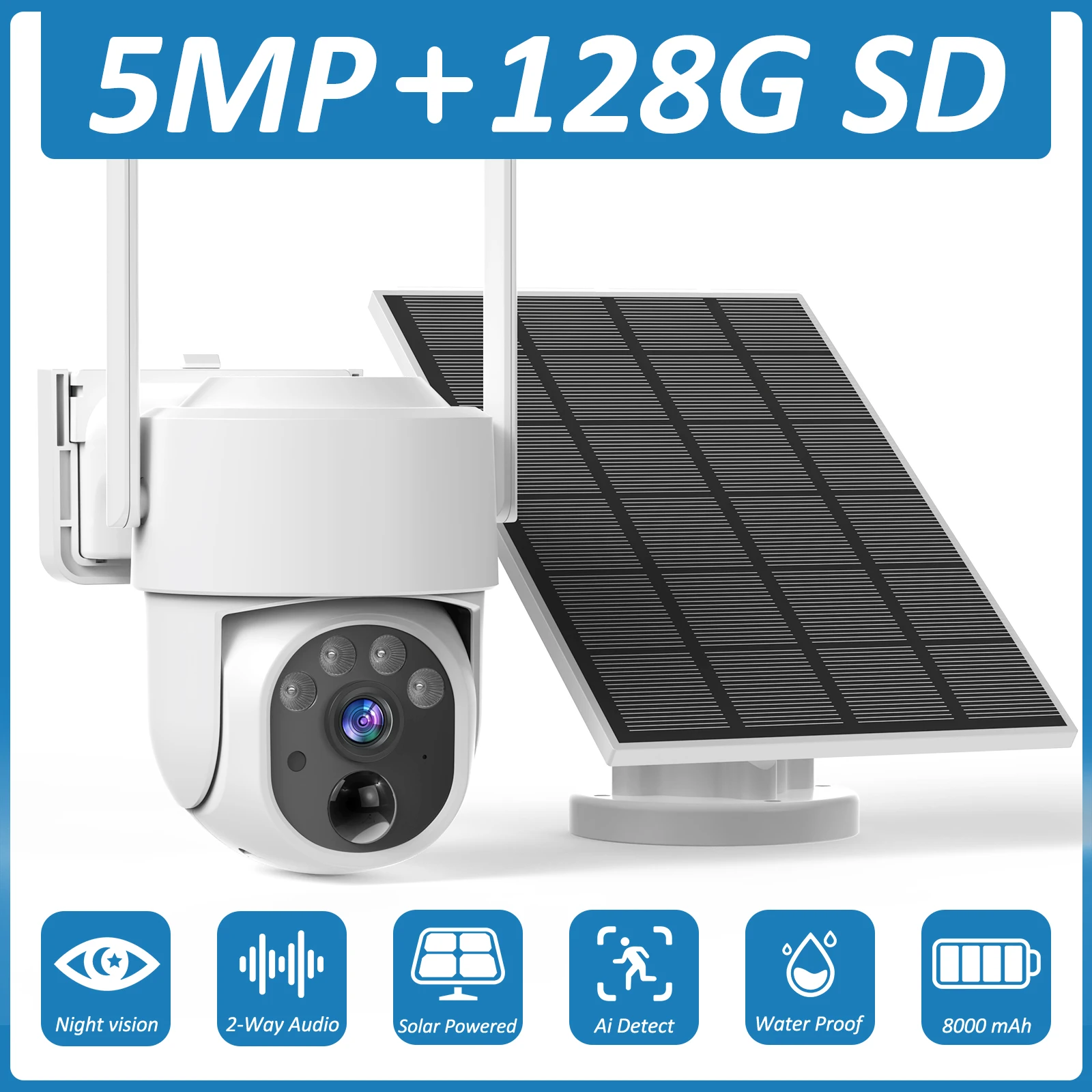 5MP الشمسية واي فاي كاميرا IP 8000mAh بطارية PTZ ك...