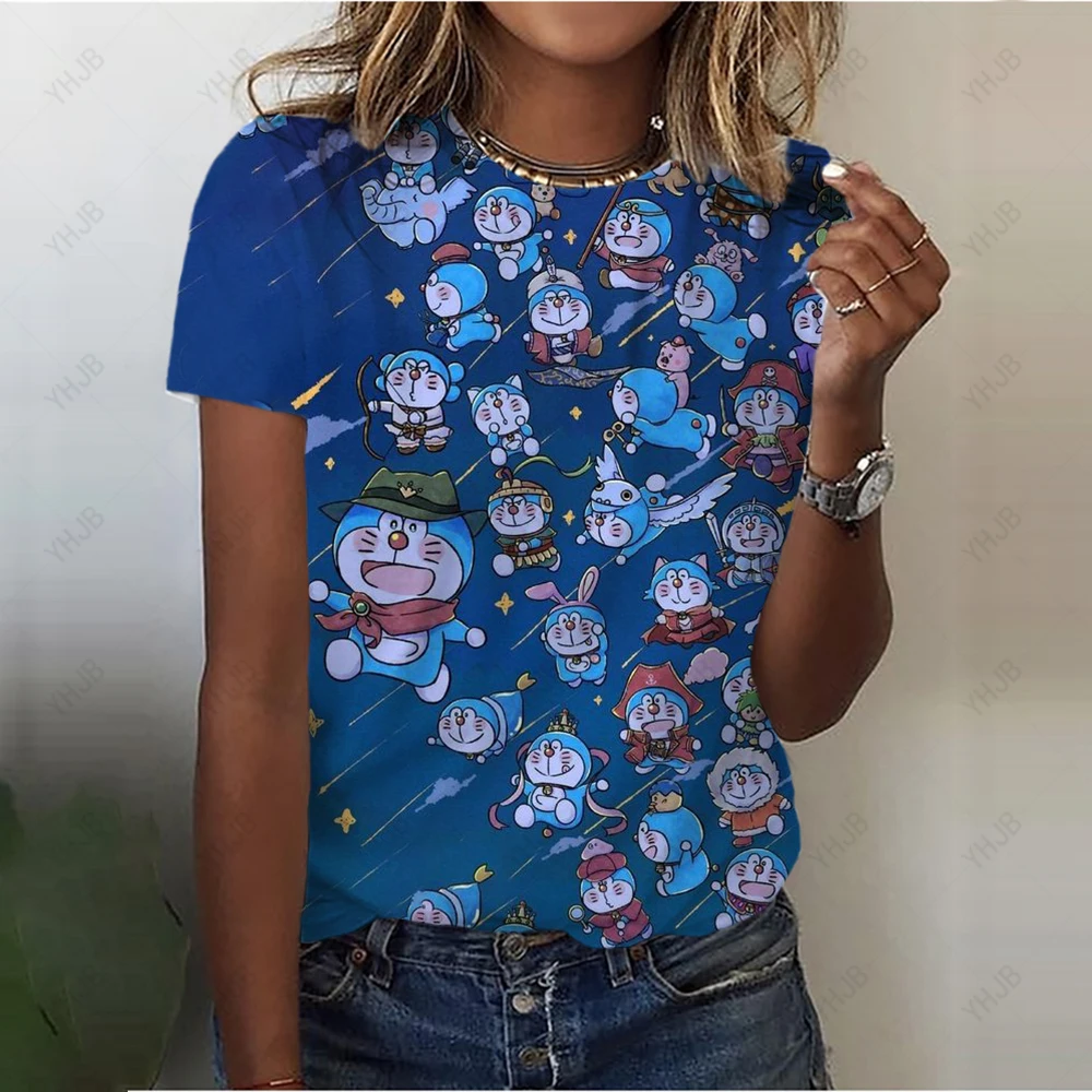 

Женская футболка Doraemon, Женская Повседневная Базовая белая рубашка с круглым вырезом, женская футболка с коротким рукавом, топ с принтом гитары
